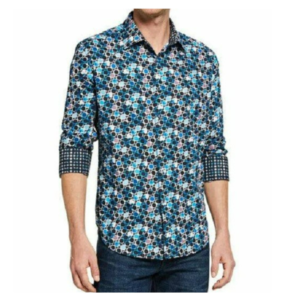 Robert Graham Button Front Shirt XL Circle Floral Print Contrast Flip Cuffs